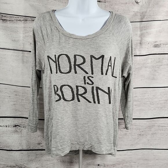 💜Ocasion Gray "Normal is Boring" 3/4 Sleeve Top Large - Picture 3 of 10
